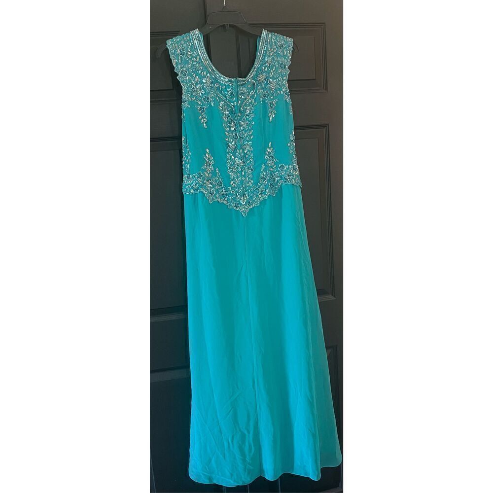 J Kara Women's Cap Sleeve Long Beaded Dress - Picture 4 of 8